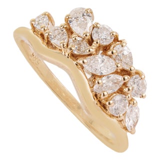 Modernist Natural Diamond Cluster Pinky Ring Size 4 in 14k Yellow Gold For Sale