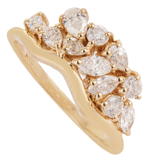 Modernist Natural Diamond Cluster Pinky Ring Size 4 in 14k Yellow Gold