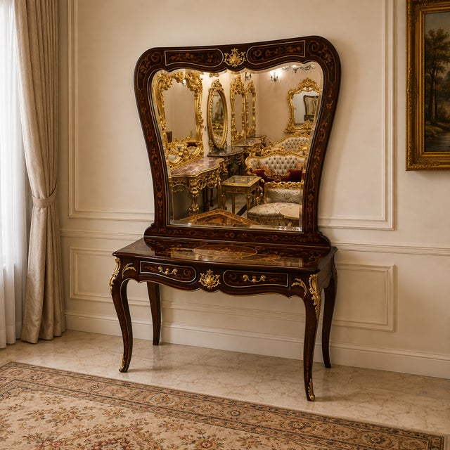 Elevate your interior with this luxurious French Rococo console table and oversized mirror set, designed to bring timeless...