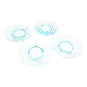 Mid-Century Modern Pale Blue Geometric Glass Plates - 4 Pieces