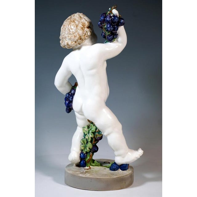 Powolny Style Autumn Putto with Grapes from Goldscheider Vienna, Austria, 1922 For Sale - Image 3 of 7