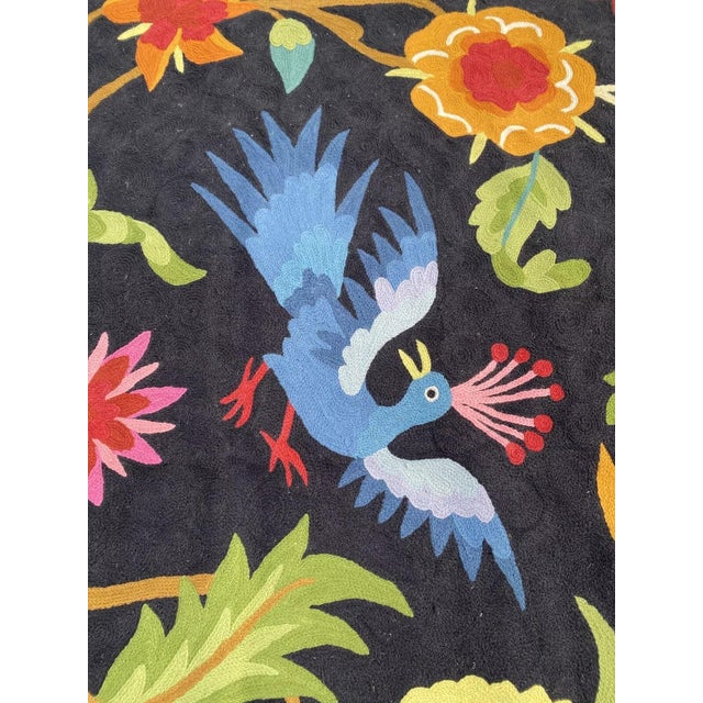 Late 20th Century Art Deco Style Embroidered Chainstitch Wool Birds of Paradise Tapestry Rug For Sale - Image 11 of 12