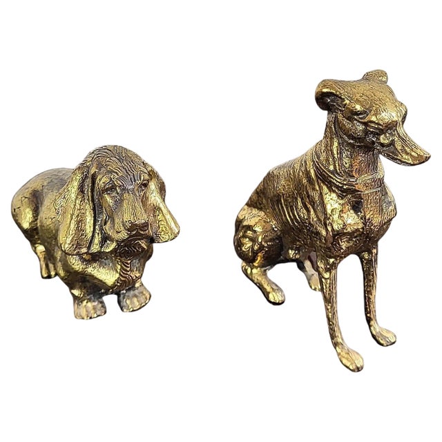Italian Brass Bronze Desk Top Dog Sculptures or Paperweights, 1960s, Set of 2 For Sale