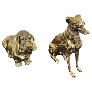 Italian Brass Bronze Desk Top Dog Sculptures or Paperweights, 1960s, Set of 2