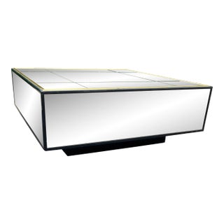 Vintage Postmodern Mirrored Coffee Table With Plinth Base For Sale