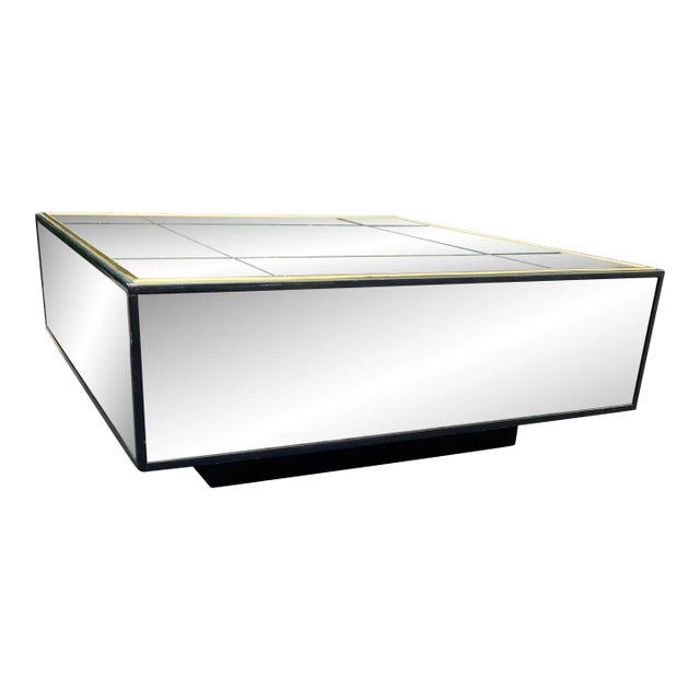 Vintage Postmodern Mirrored Coffee Table With Plinth Base For Sale