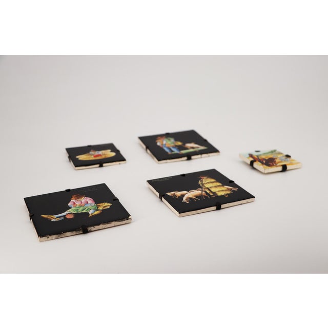 1950s 1950s Portuguese Set of Five Small Tiles Depicting People From Alentejo Province For Sale - Image 5 of 12