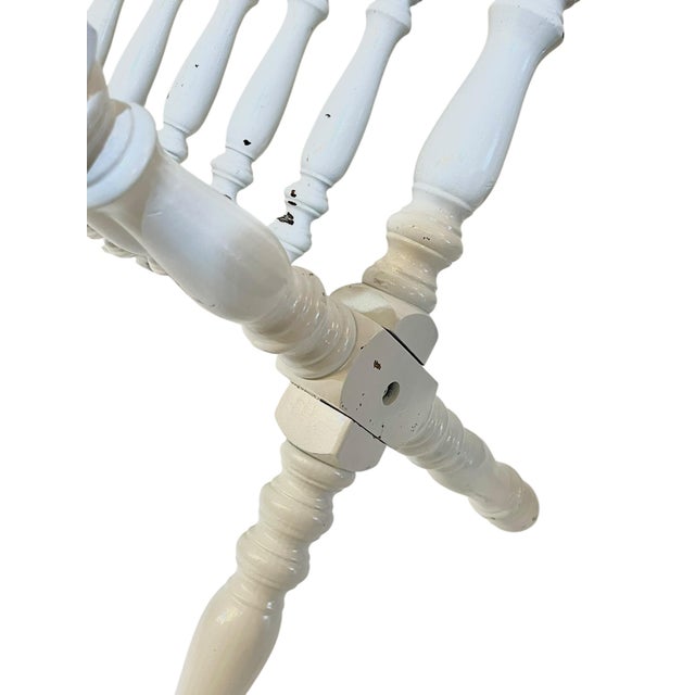 Vintage Rustic Cabin Style White Painted Turned Wood Book Magazine Stand Rack For Sale - Image 13 of 14