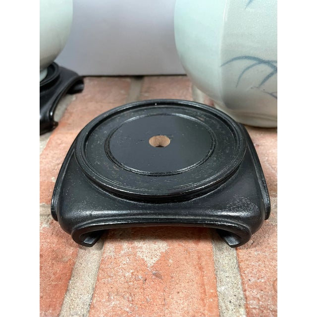 Vintage Asian Celadon Vases With Blue Flowers - a Pair For Sale - Image 10 of 13