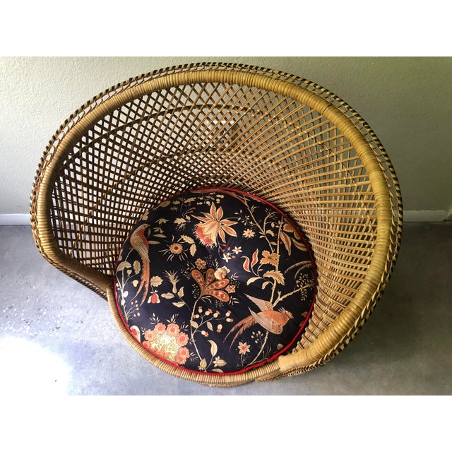 Vintage MidCentury Barrel Wicker Chair With Custom 70s Cushion Chairish