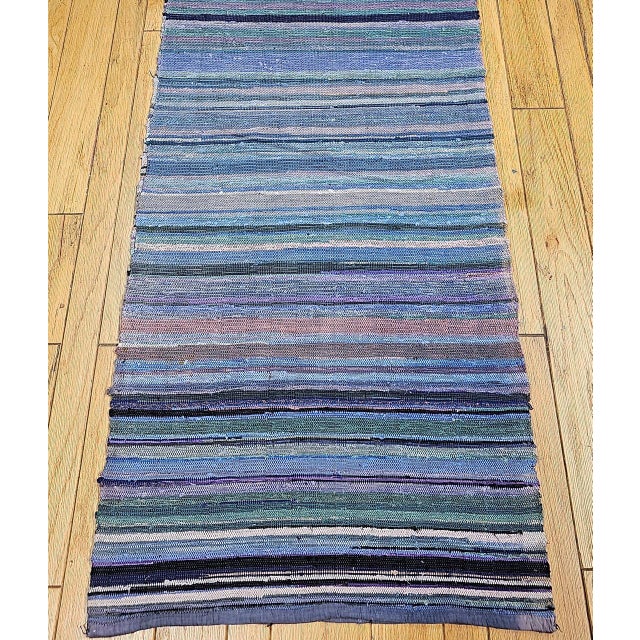 Antique American Amish Rag Runner, Handwoven Wool & Cotton, Stripe Pattern, 3x26 For Sale - Image 13 of 18