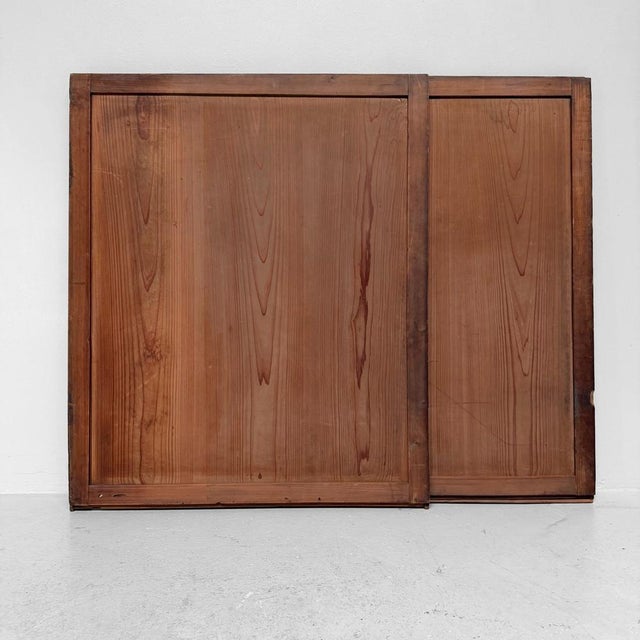 Brown Japanese Minimalist Wooden Door or Wall Panels, 1890s, Set of 2 For Sale - Image 8 of 9