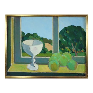 Mid Century Modern 'Interior & View' Expressive Still Life Oil Painting by Swedish Artist Eric Elfvén (1921–2008), Framed For Sale
