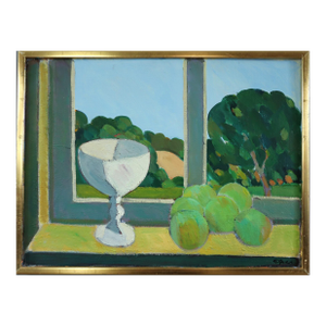 Mid Century Modern 'Interior & View' Expressive Still Life Oil Painting by Swedish Artist Eric Elfvén (1921–2008), Framed