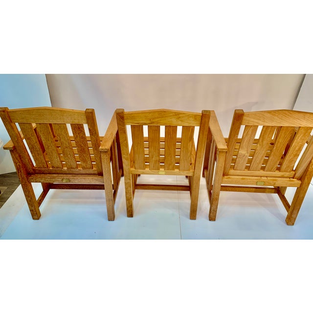 1990s Brown Jordan Mission Teak Patio Set With Table and Six Chairs