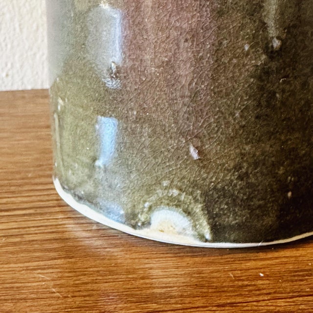 Mid-Century Hand Thrown California Studio Vase With Large Lip in Red Gray and Green Glaze For Sale In Los Angeles - Image 6 of 6