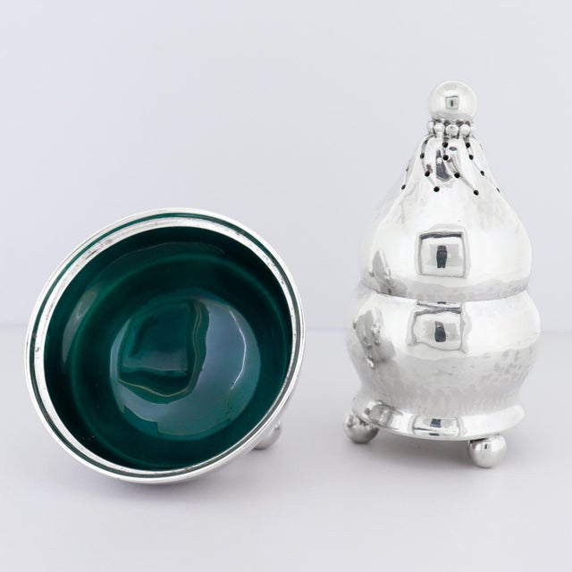 Metal Georg Jensen Sterling Silver & Enamel Pepper Shaker and Salt Cellar Pair #410 For Sale - Image 7 of 13