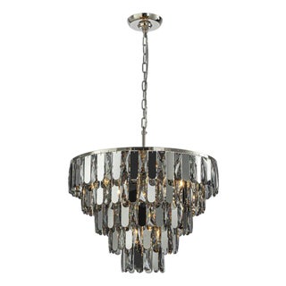 Aloadecor 6-Light Dimmable 5-Tier Smoked Crystal Chandelier 22" Modern Pendant Light Fixture With Polished Nickel Finish and Stainless Steel Accents For Sale