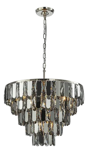 Aloadecor 6-Light Dimmable 5-Tier Smoked Crystal Chandelier 22" Modern Pendant Light Fixture With Polished Nickel Finish and Stainless Steel Accents