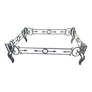 Vintage Wrought Iron Coffee or Patio Table Base Frame – Scrollwork Detail For Sale