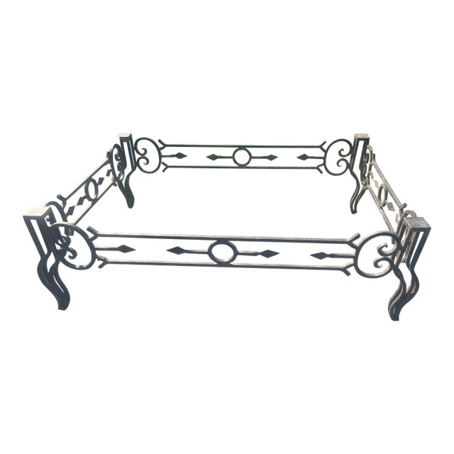 Vintage Wrought Iron Coffee or Patio Table Base Frame – Scrollwork Detail For Sale
