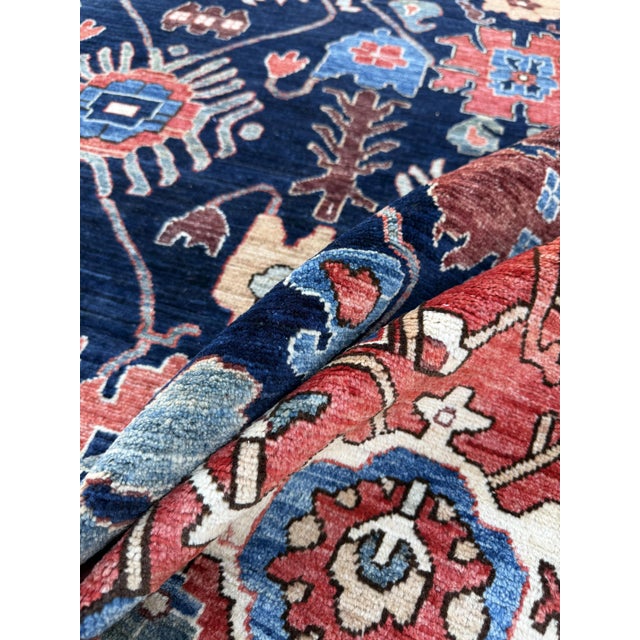 Textile Navy Persian Heriz Design Hand-Knotted Wool Rug, 10'01 X 13'08 For Sale - Image 7 of 10