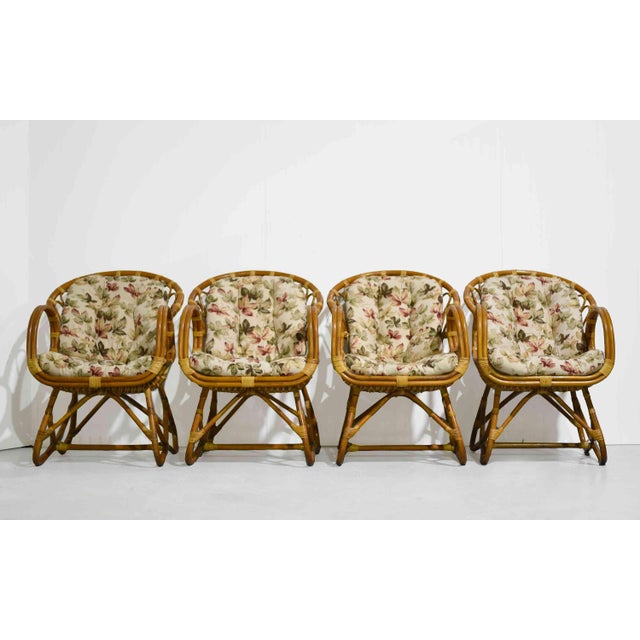 Contemporary Vintage Palm Beach 2 Strand Rattan Bamboo Chairs in the Style of Franco Albini - Set of 4 For Sale - Image 3 of 12