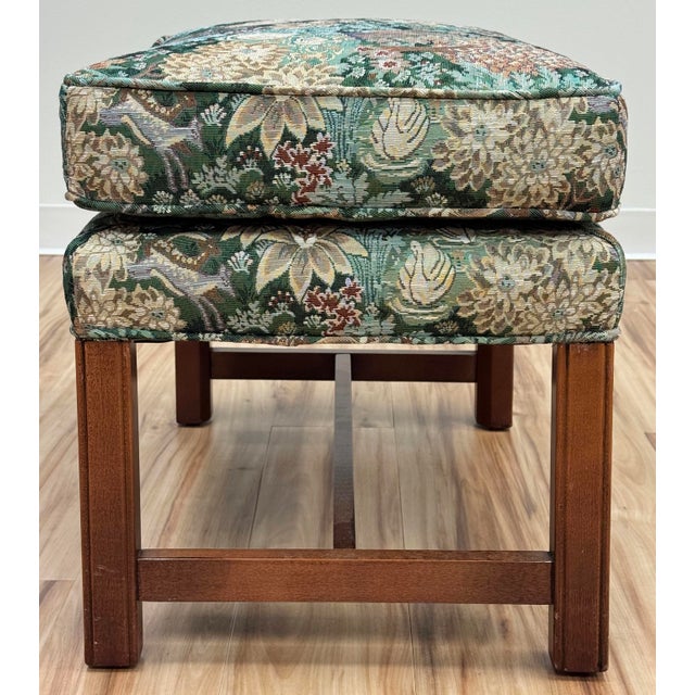Wood Vintage Ottoman Footstool Newly Upholstered in Bamburgh Forest Whimsical Woods Tapestry Fabric For Sale - Image 7 of 10