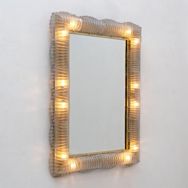 Mid-Century Modern Italian Sculptural Backlit Mirror in Murano Glass and Brass, 2000s For Sale - Image 4 of 11