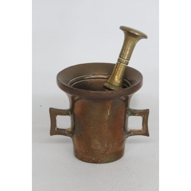 Traditional Miniature Apothecary Handled Mortar and Pestle 2pc Pair Solid Brass Bronze 5095b For Sale - Image 3 of 9