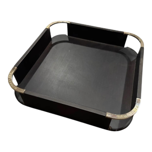1980s Modern Black Wood and Silver Plate Square Gallery Tray by Borbonese