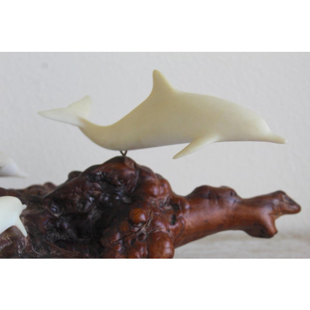 1960s Vintage John Perry Dolphin Pod Sculpture on Natural Burlwood Base – 14" For Sale - Image 5 of 12