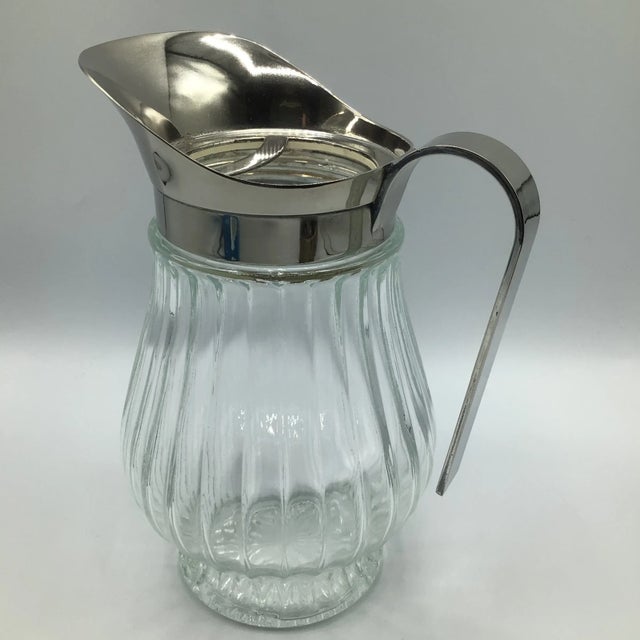 Italian Pitcher With Silver Plated Pour Spout and Handle on Molded Glass Base For Sale - Image 12 of 12