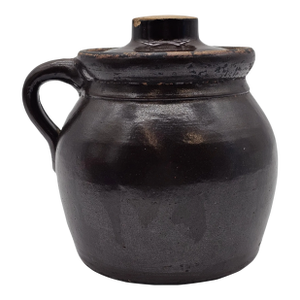 1800s Hand-Thrown Brown Glazed Stoneware Crock With Lid – Antique American Pottery Jar