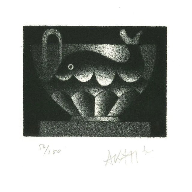 Whale in Cup - Original Etching on Paper by Mario Avati - 1970s 1970s For Sale