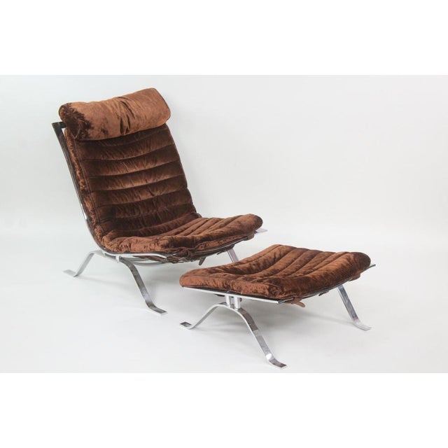 Metal 1960s Attributed to Arne Norell "Ari" Chrome & Brown Velvet Lounge Chair With Ottoman For Sale - Image 7 of 11
