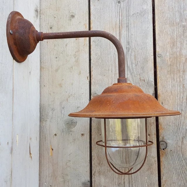 Metal French Rusty Outdoor Barn Lamp Light For Sale - Image 7 of 7