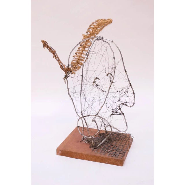 Interesting Joyce Blum wire sculpture (ca. 1970s, USA) depicting an abstraction of a Native American elder face, evidenced...