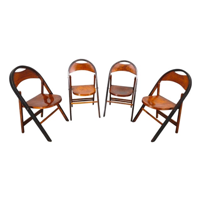 Bauhaus B751 Folding Chairs from Ligna, Czechoslovakia, 1930s, Set of 4 For Sale