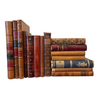 Group of 15 Assorted Leather or Marbled Bound Books, 19th Century For Sale