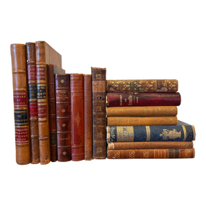 Group of 15 Assorted Leather or Marbled Bound Books, 19th Century