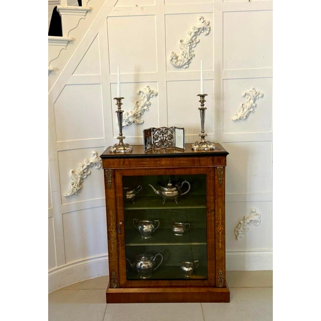 Antique Victorian English Walnut Inlaid Pier Cabinet Display, 1860s For Sale - Image 3 of 11