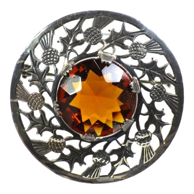 Antique Sterling Scottish Cairngorm Brooch 1890s For Sale