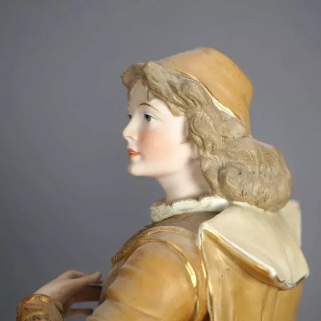 Pair of Antique Continental Porcelain Bisque Statues Courting Couple, Circa 1900 For Sale - Image 6 of 12