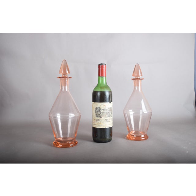 French Pink Glass Carafes with Stoppers, 1960s, Set of 2 For Sale - Image 9 of 11