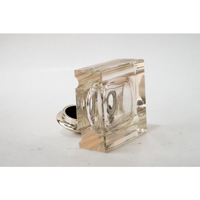 1920s Art Deco Nickel-Plated Inkwell with Cut Glass and Brass, 1920s For Sale - Image 5 of 7