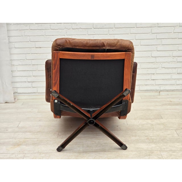 Scandinavian Swivel Armchair in Brown Furniture Leather, 1960s For Sale - Image 14 of 16
