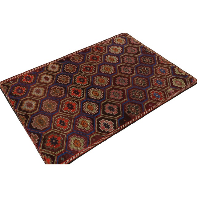 Tribal Vintage Cecim Kilim Rug in Red, Multicolor Tribal Geometric Pattern For Sale - Image 3 of 6
