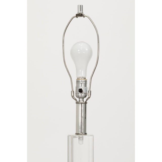 This Chunky Lucite Tubular Column Table Lamp by Design Classics embodies clean, modern design with a bold sculptural...