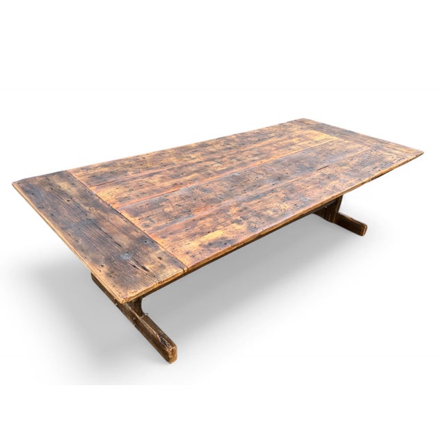 Farmhouse Farmhouse Reclaimed Wood Trestle Table With Breadboard - 72" For Sale - Image 3 of 8